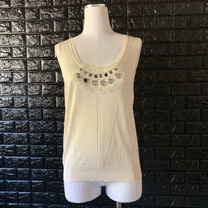 Christian Dior Ivory Embellished Cream Knit Tank